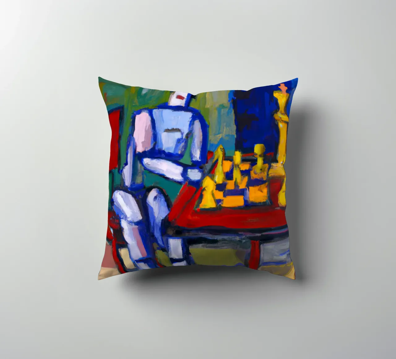 Robot playing Chess on a Sunday Afternoon_BTC cuscino da Crypto_Jungle