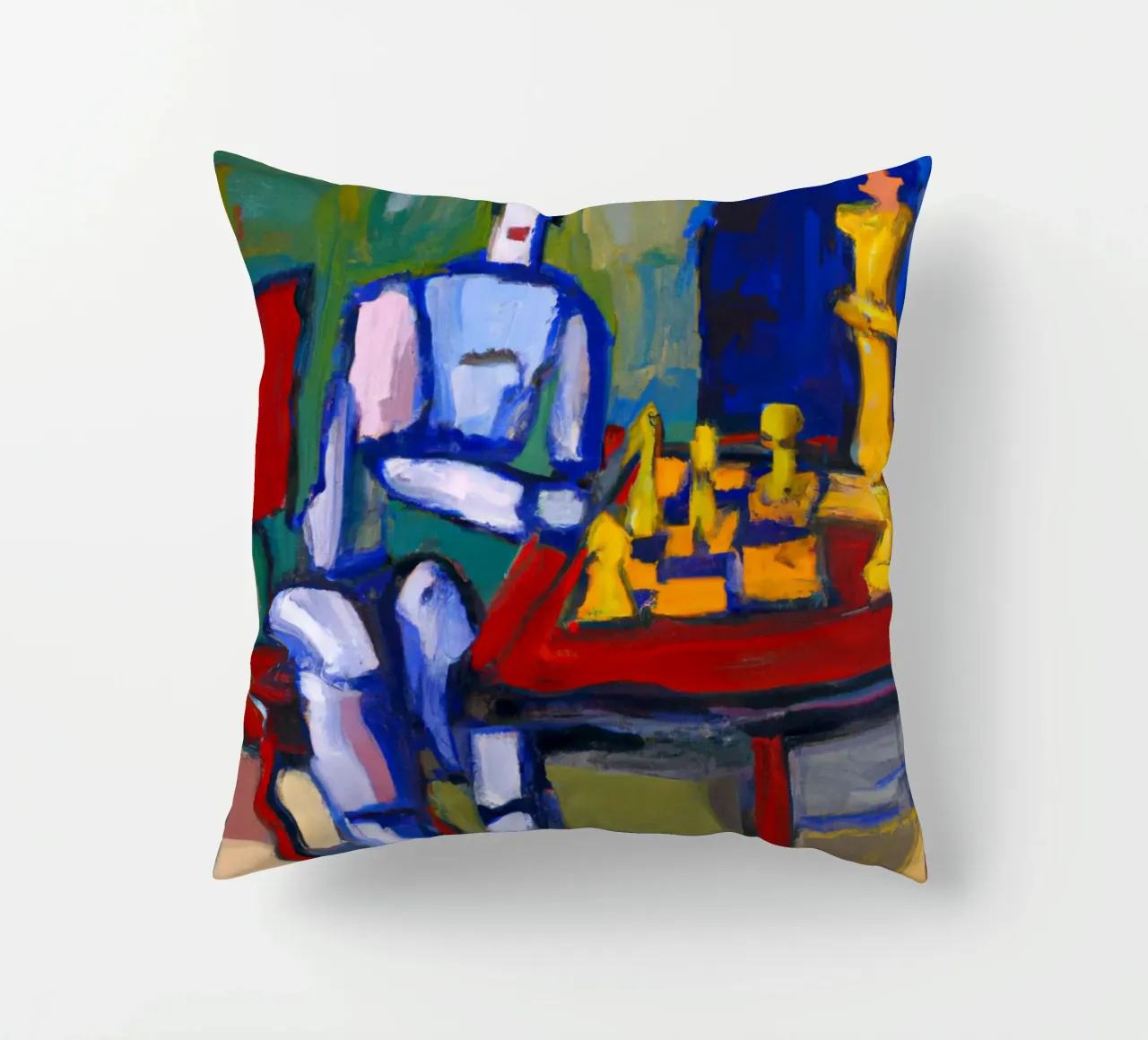 Robot playing Chess on a Sunday Afternoon_BTC cuscino da Crypto_Jungle