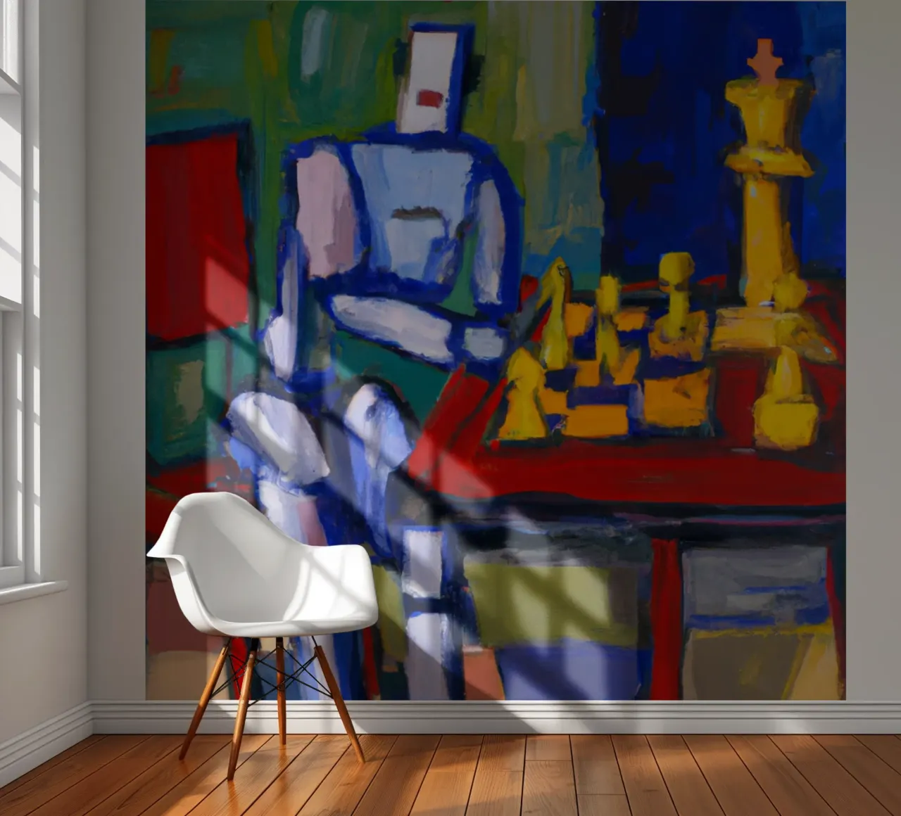 Robot playing Chess on a Sunday Afternoon_BTC papel para pared de Crypto_Jungle