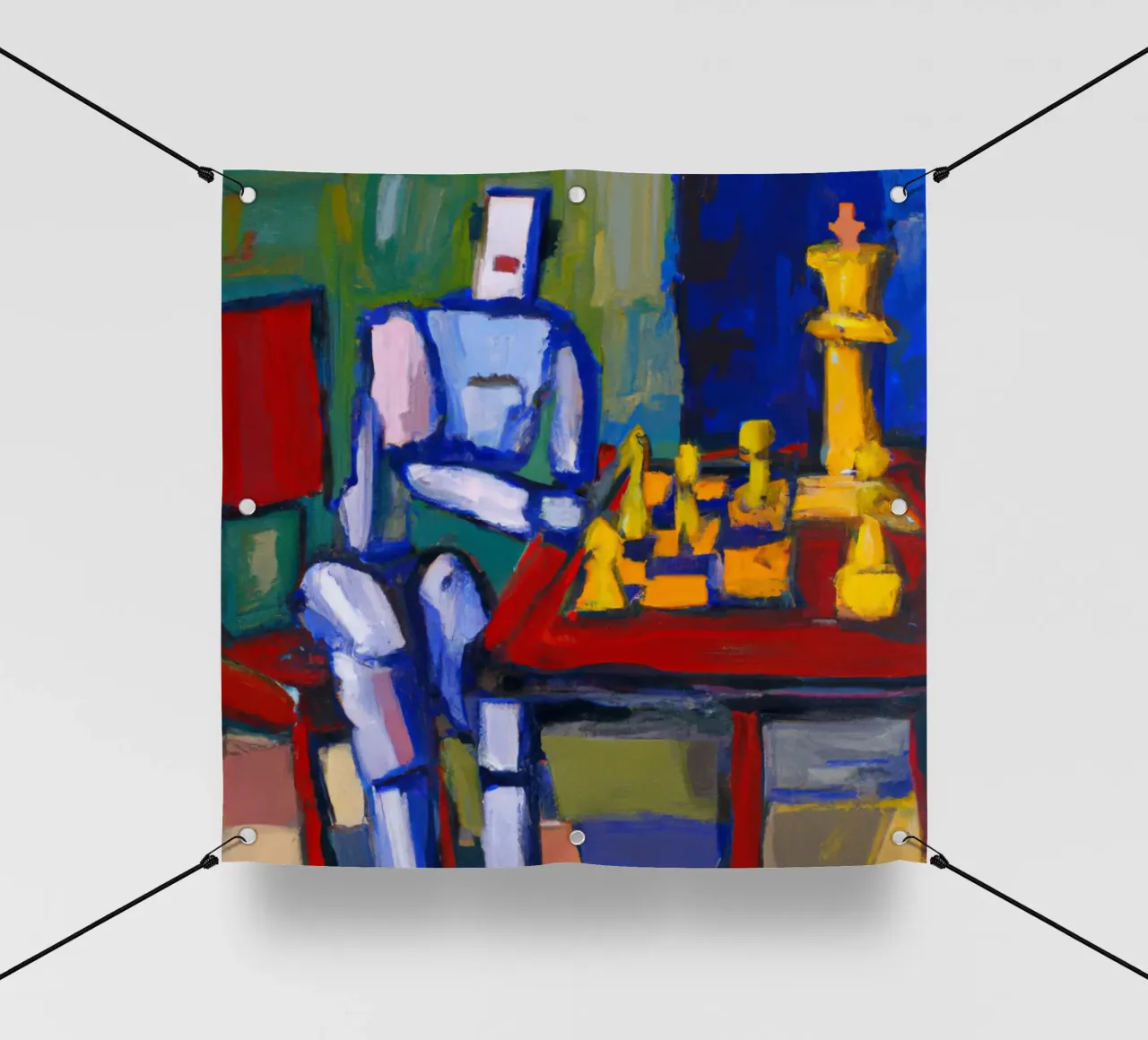 Robot playing Chess on a Sunday Afternoon_BTC telo in pvc da Crypto_Jungle