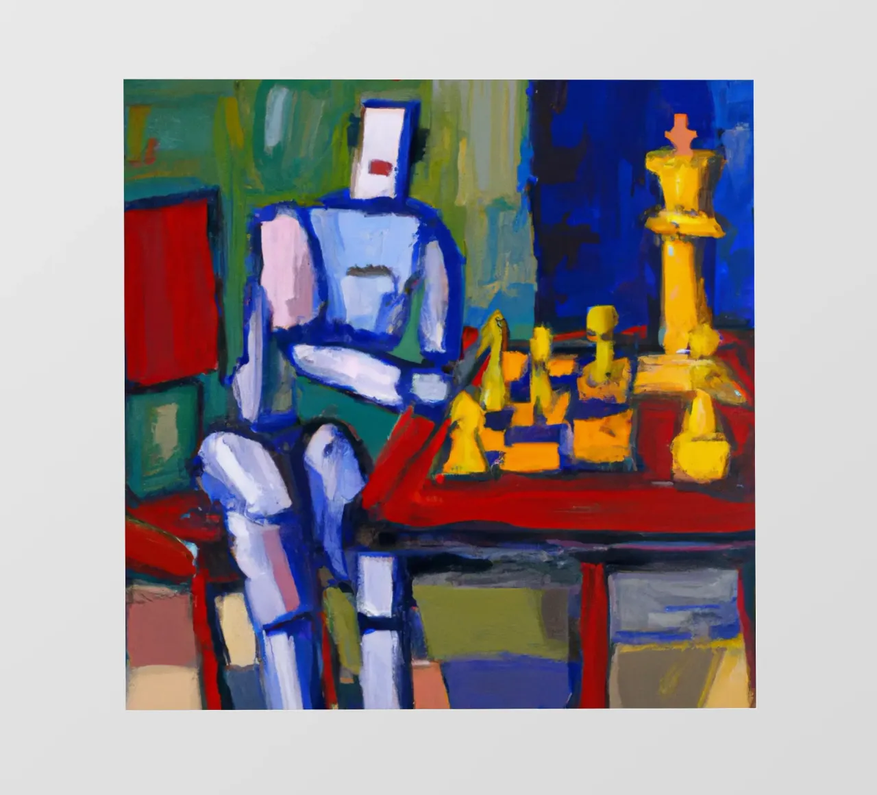 Robot playing Chess on a Sunday Afternoon_BTC telo in pvc da Crypto_Jungle