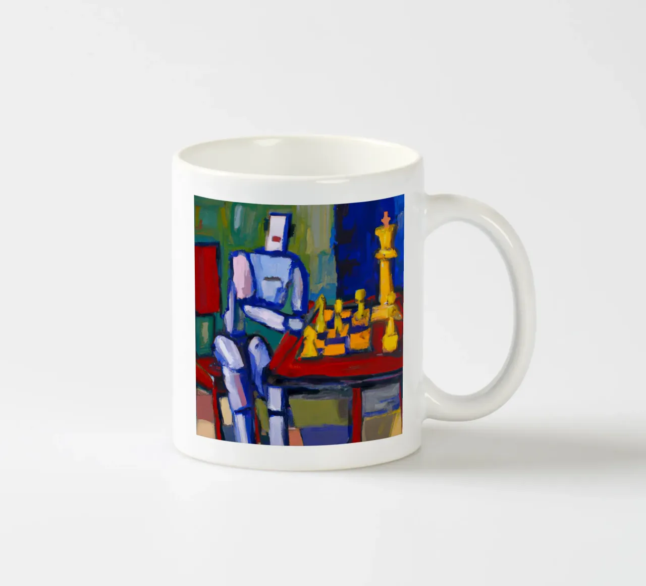 Robot playing Chess on a Sunday Afternoon_BTC keramische mok van Crypto_Jungle