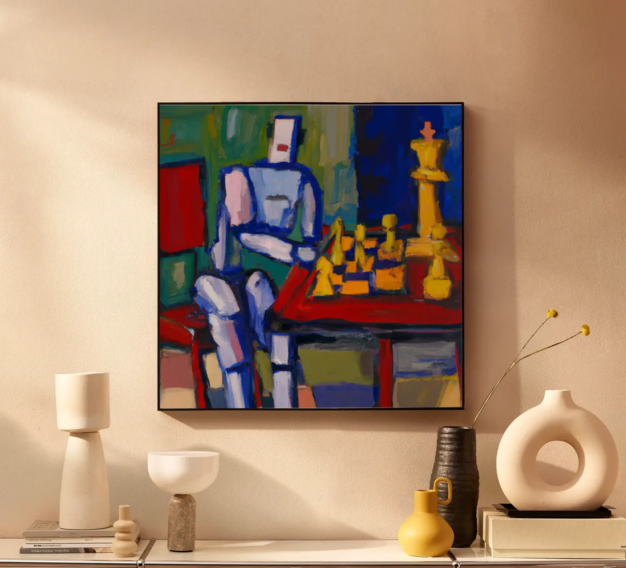 Robot playing Chess on a Sunday Afternoon_BTC alluminio dibond da Crypto_Jungle