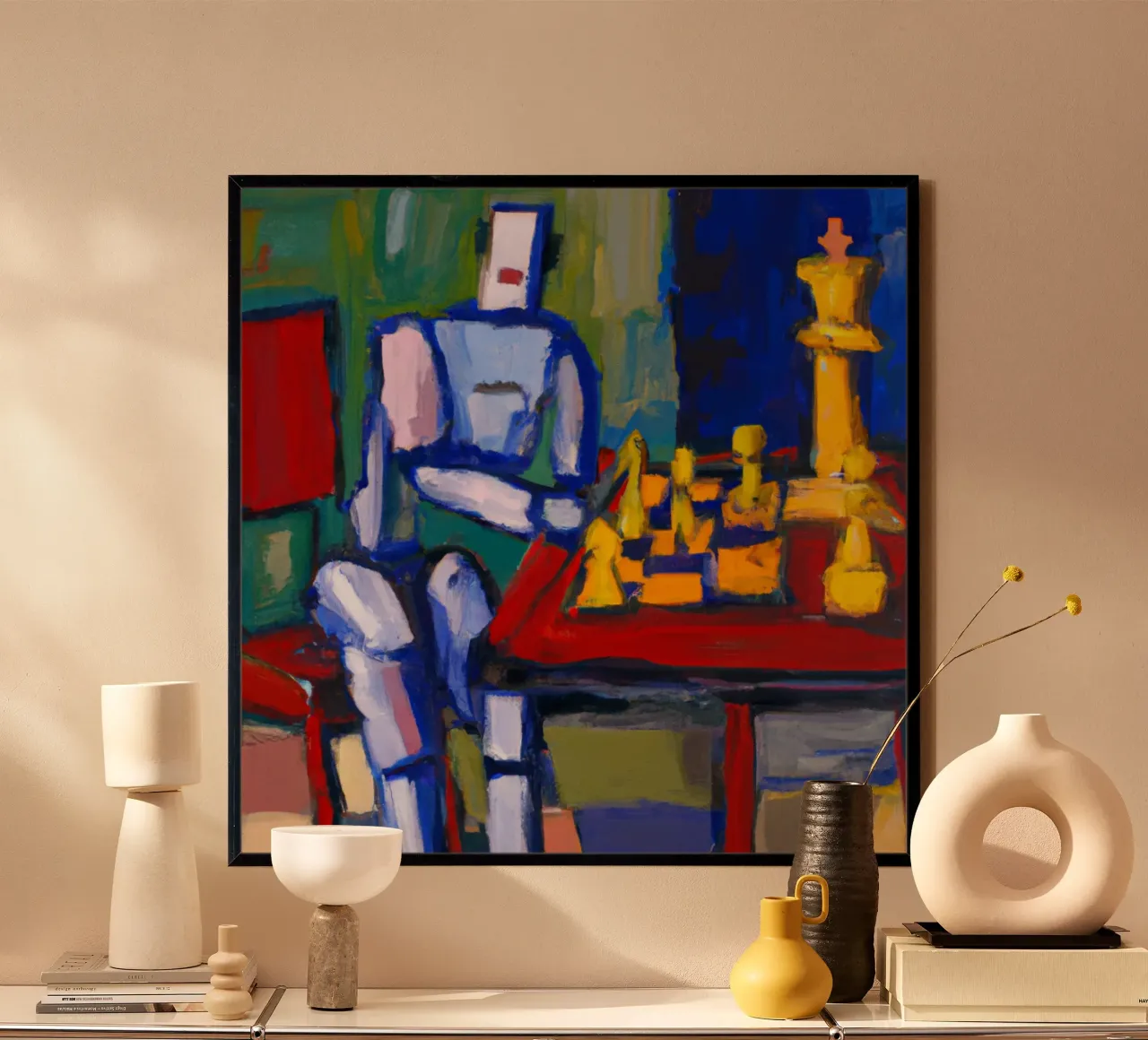 Robot playing Chess on a Sunday Afternoon_BTC carta hahnemühle da Crypto_Jungle