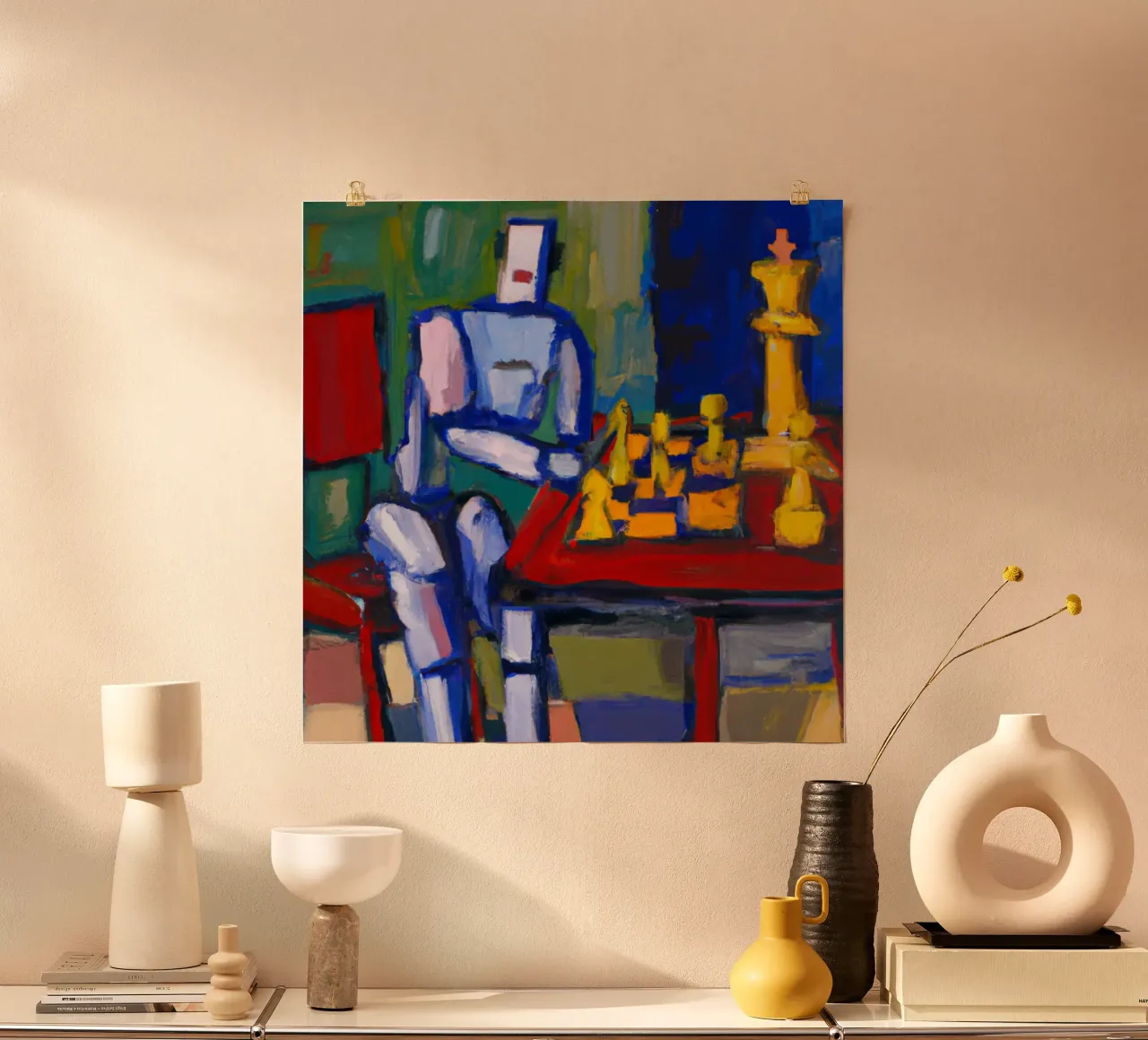 Robot playing Chess on a Sunday Afternoon_BTC carta hahnemühle da Crypto_Jungle