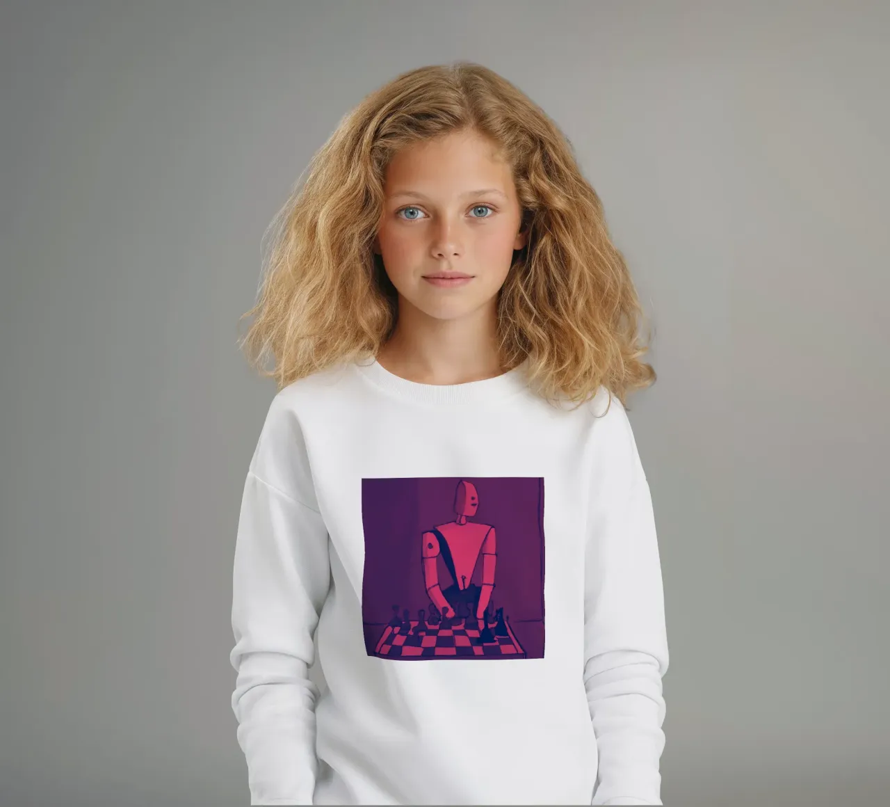 Robot on Pink Hue_Playing Chess_ETH felpa bambino da Crypto_Jungle