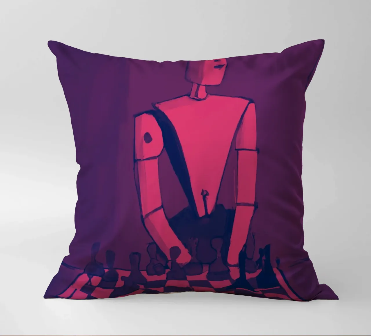 Robot on Pink Hue_Playing Chess_ETH cuscino da Crypto_Jungle