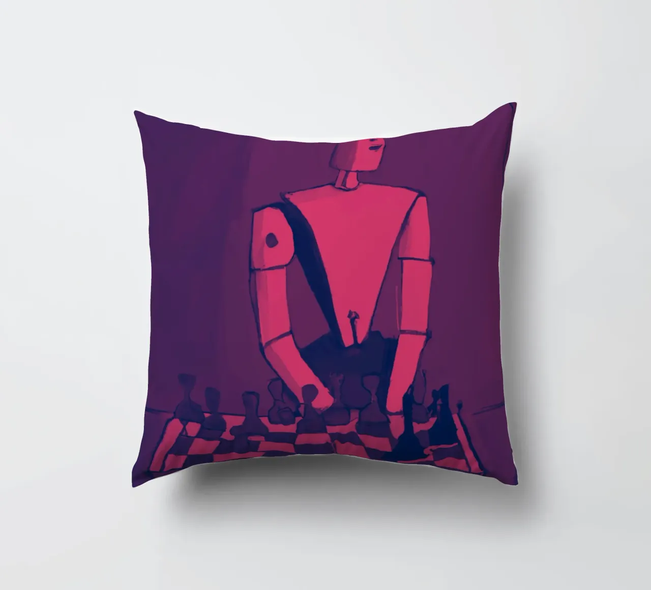 Robot on Pink Hue_Playing Chess_ETH cuscino da Crypto_Jungle