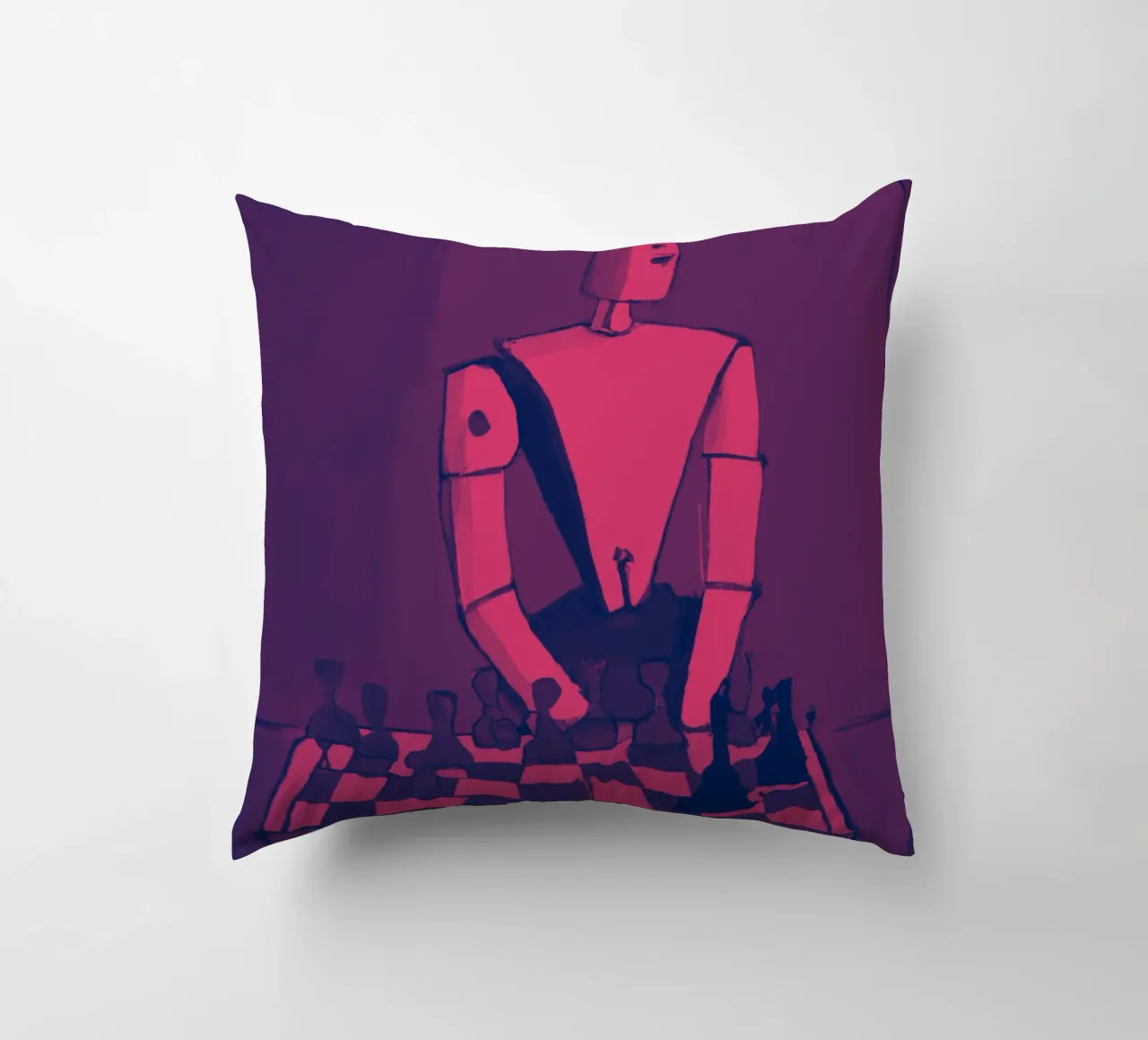Robot on Pink Hue_Playing Chess_ETH cuscino da Crypto_Jungle