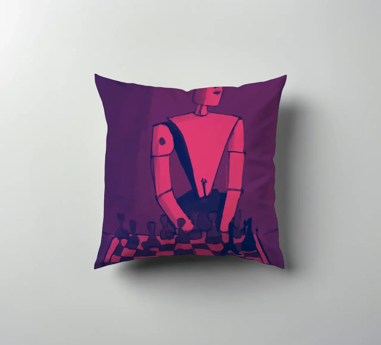Robot on Pink Hue_Playing Chess_ETH cuscino da Crypto_Jungle