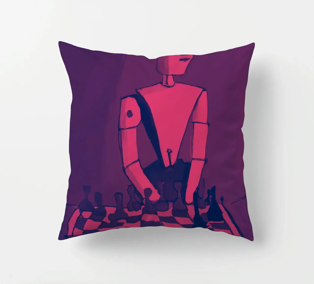 Robot on Pink Hue_Playing Chess_ETH cuscino da Crypto_Jungle