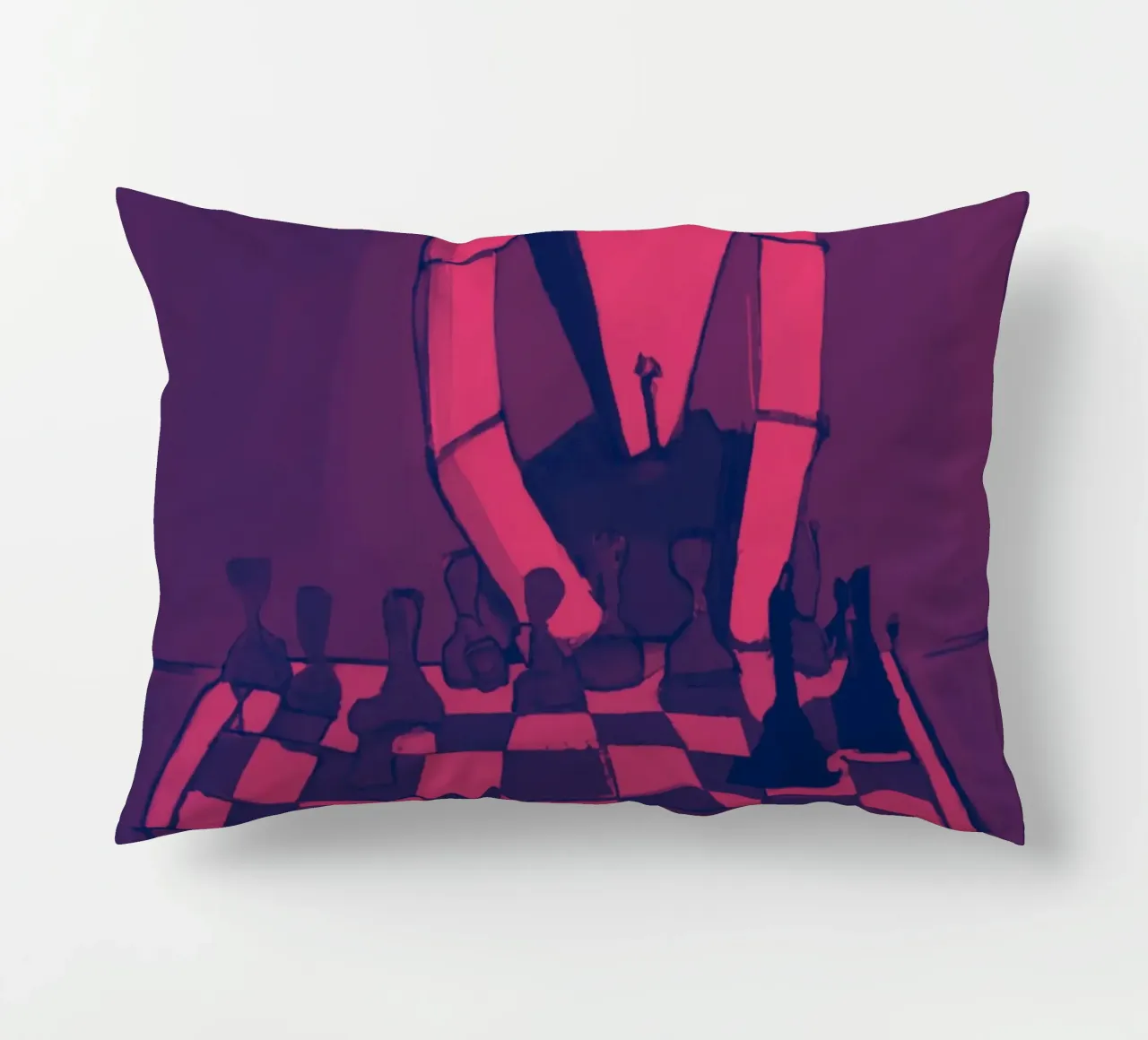 Robot on Pink Hue_Playing Chess_ETH cuscino da Crypto_Jungle