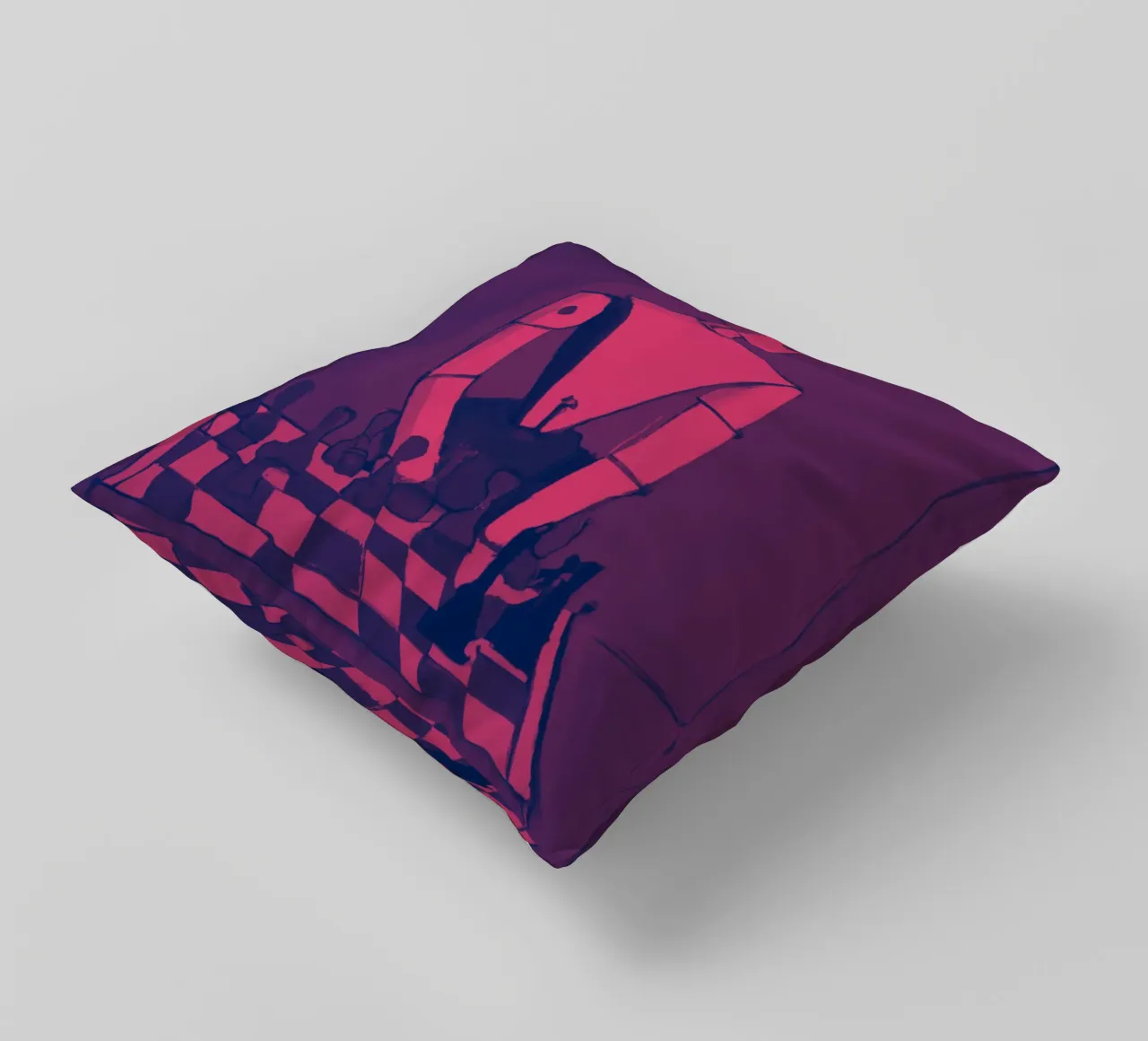 Robot on Pink Hue_Playing Chess_ETH cuscino da Crypto_Jungle