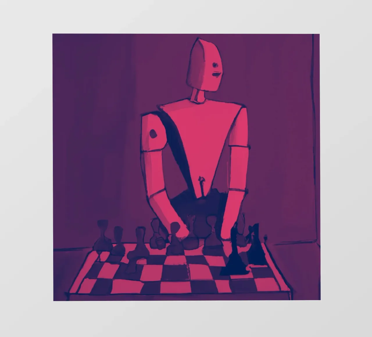 Robot on Pink Hue_Playing Chess_ETH pellicola backlit da Crypto_Jungle