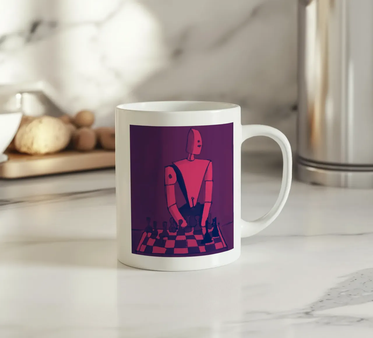 Robot on Pink Hue_Playing Chess_ETH tazza in ceramica da Crypto_Jungle