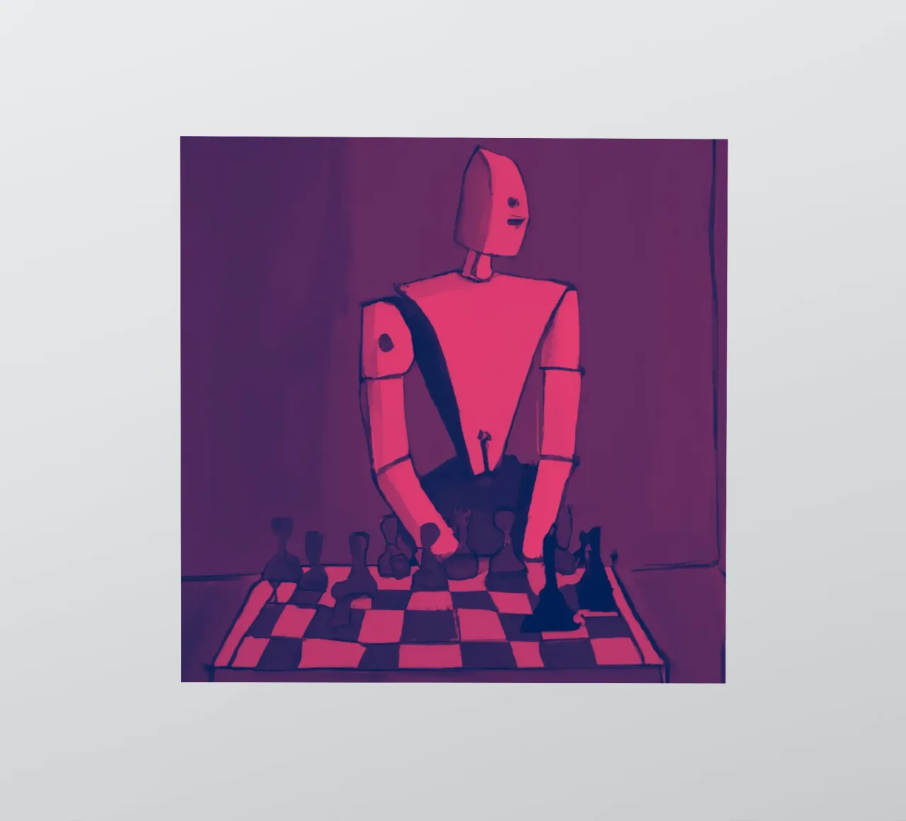 Robot on Pink Hue_Playing Chess_ETH adesivo da Crypto_Jungle