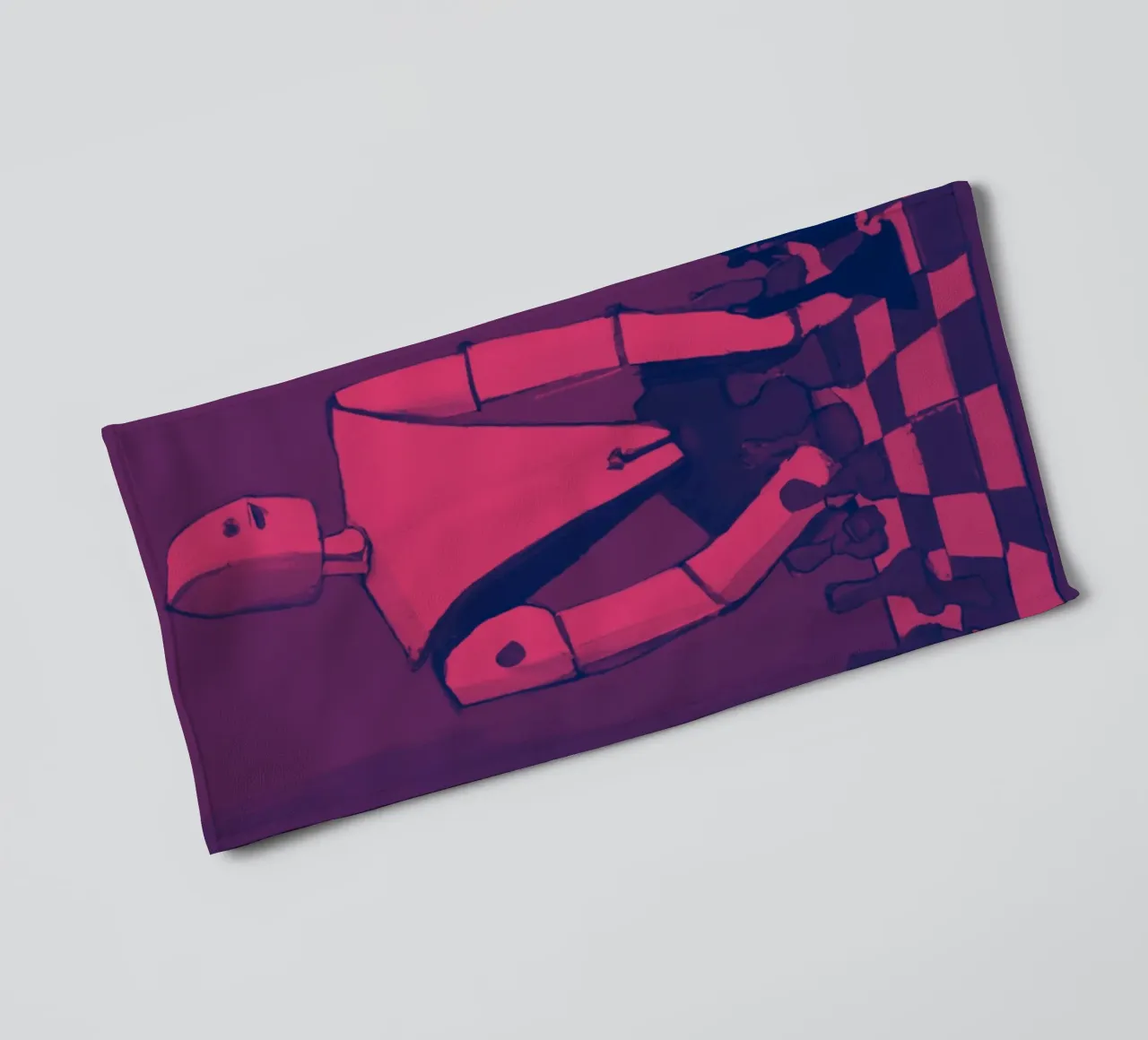 Robot on Pink Hue_Playing Chess_ETH asciugamano da bagno da Crypto_Jungle