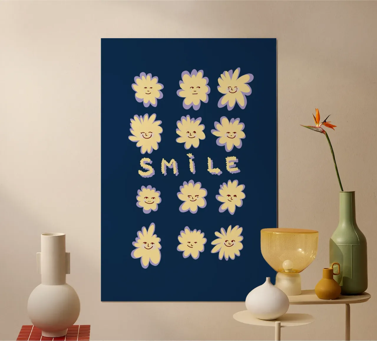 smile sun flowers bright like stars on the dark sky poster with wooden frame by janine.aigner.work