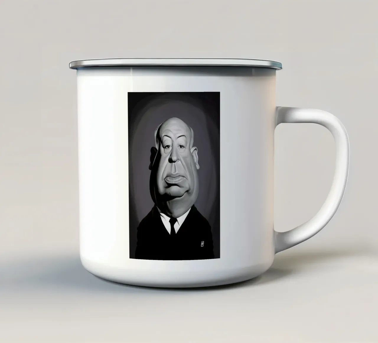 Alfred Hitchcock tazza in smalto da Rob Art | Illustration