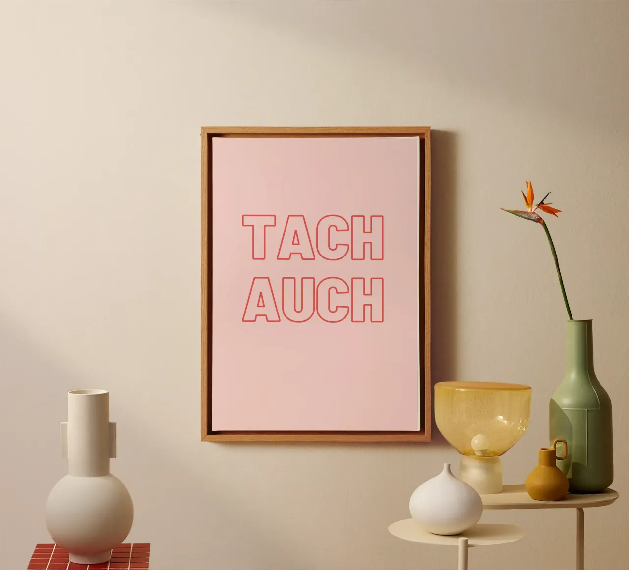 Tach auch - Guten Tag - Begrüßung - rot, rosa tela con Cornice a cassetta da keinkonzept