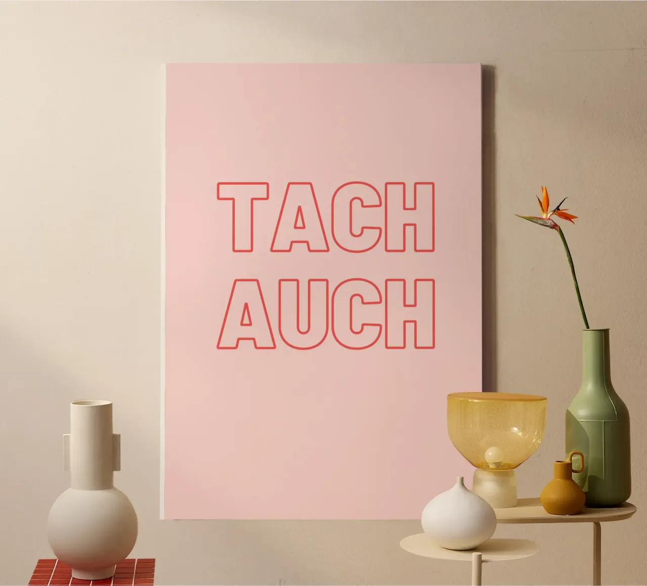 Tach auch - Guten Tag - Begrüßung - rot, rosa tela con Cornice a cassetta da keinkonzept