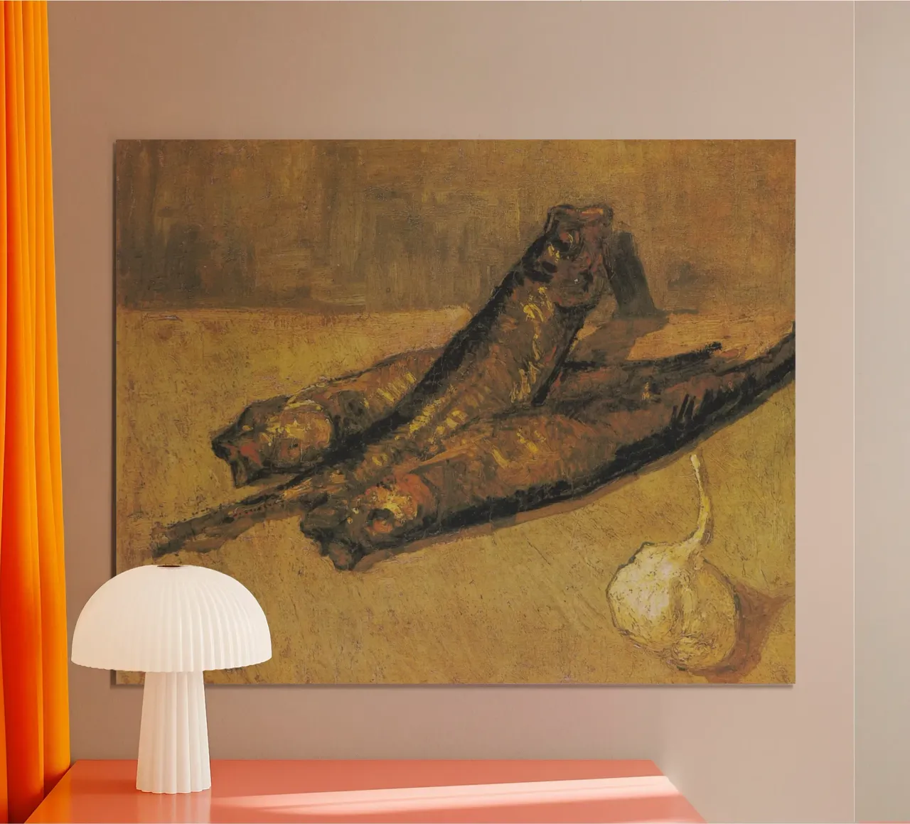 Vincent Van Gogh - Natura morta con fiori e aglio poster con telaio in plastica da Timeless Artworks
