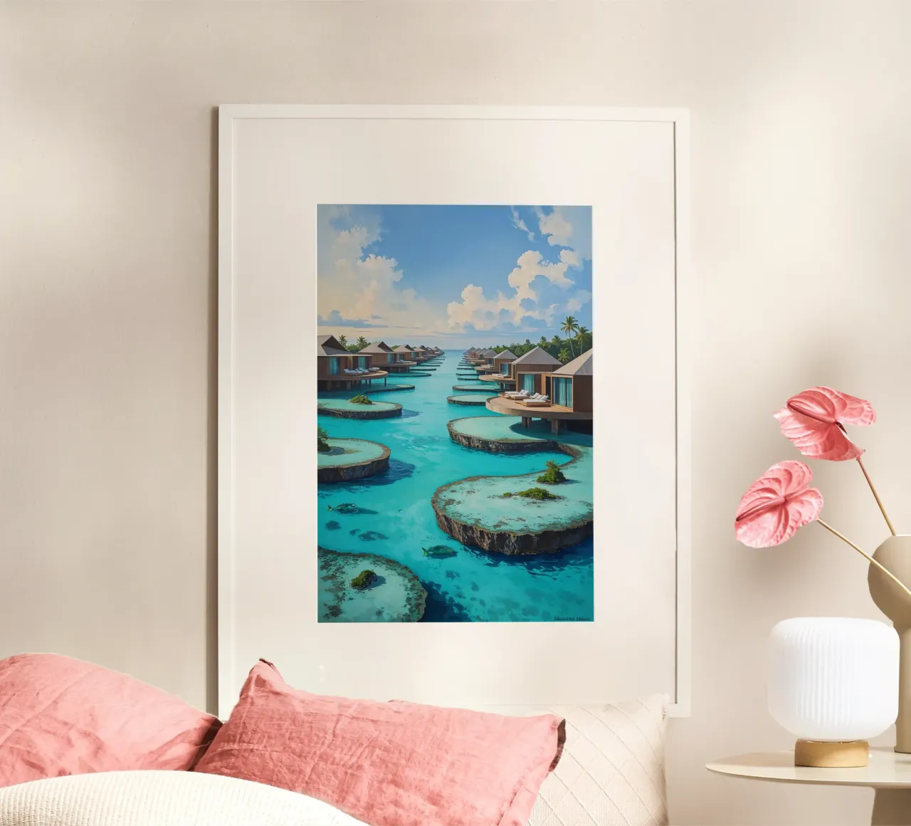 Tropical Overwater Paradise in Bali poster con telaio in plastica da AlbertKlee
