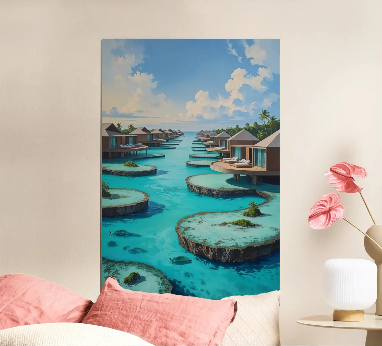 Tropical Overwater Paradise in Bali poster con telaio in plastica da AlbertKlee