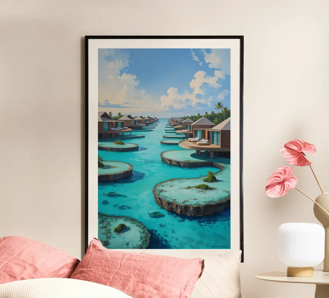 Tropical Overwater Paradise in Bali poster con telaio in plastica da AlbertKlee