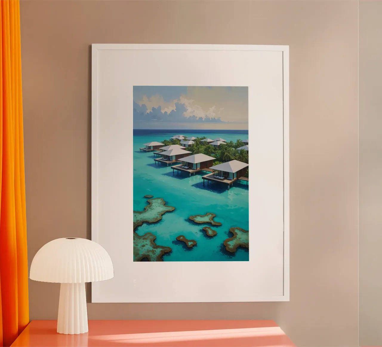Luxury Overwater Resort Amidst Coral Reefs poster con telaio in plastica da AlbertKlee