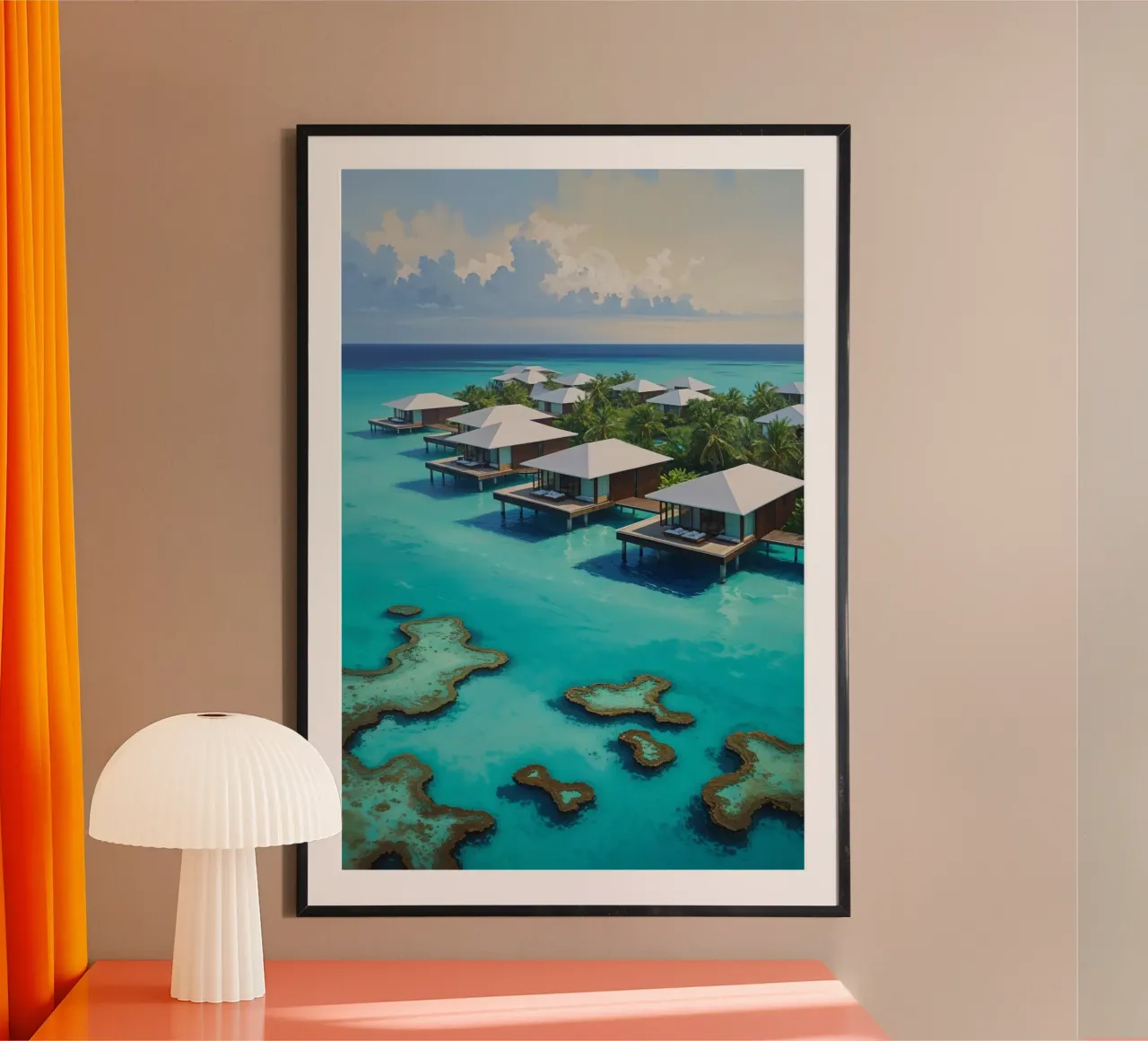 Luxury Overwater Resort Amidst Coral Reefs poster con telaio in plastica da AlbertKlee