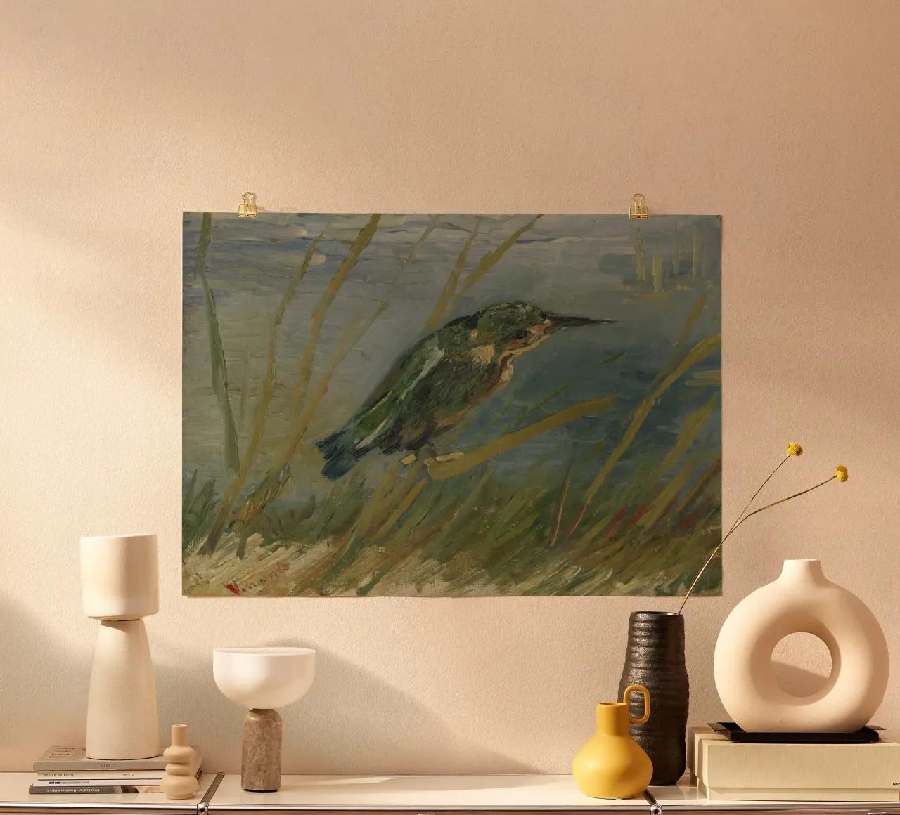 Vincent van Gogh - Il martin pescatore in riva al mare poster con telaio in plastica da Timeless Artworks