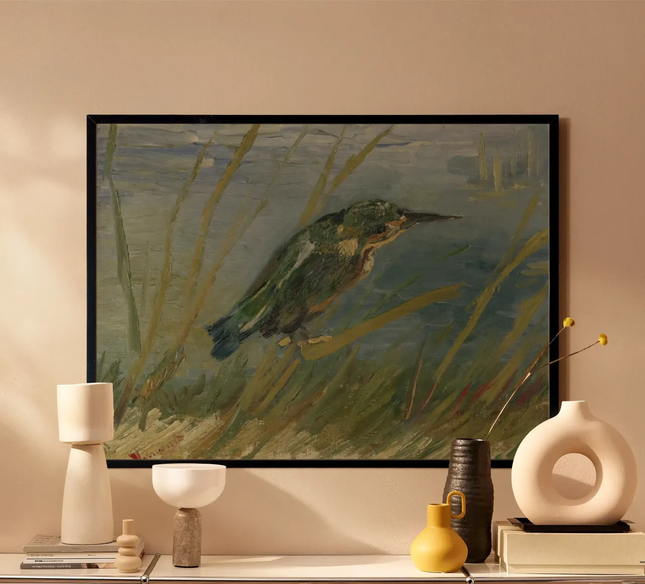 Vincent van Gogh - Il martin pescatore in riva al mare poster con telaio in plastica da Timeless Artworks
