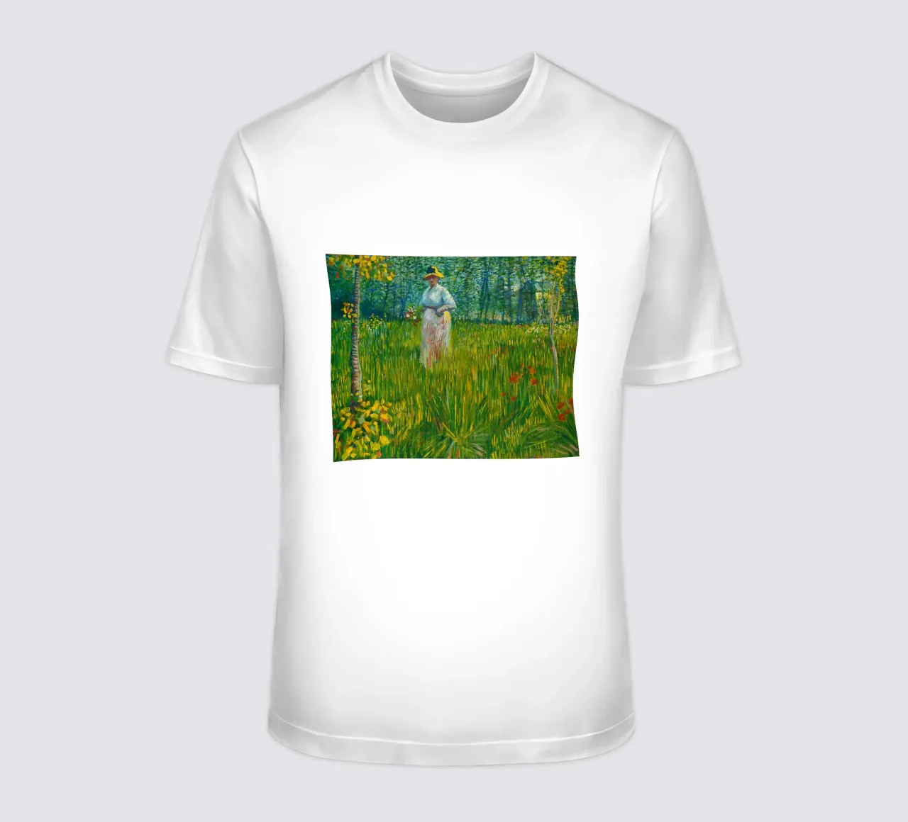 Vincent van Gogh Una donna che cammina in un giardino t-shirt da Timeless Artworks