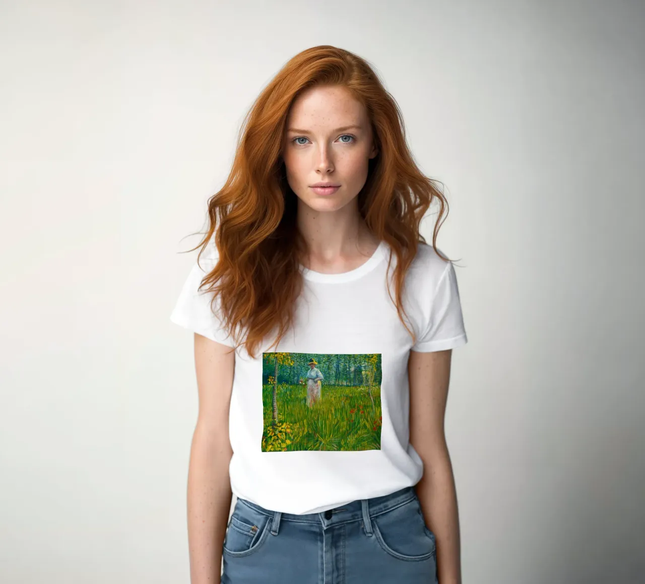 Vincent van Gogh A Woman Walking in a Garden women's fitted t-shirt by Timeless Artworks