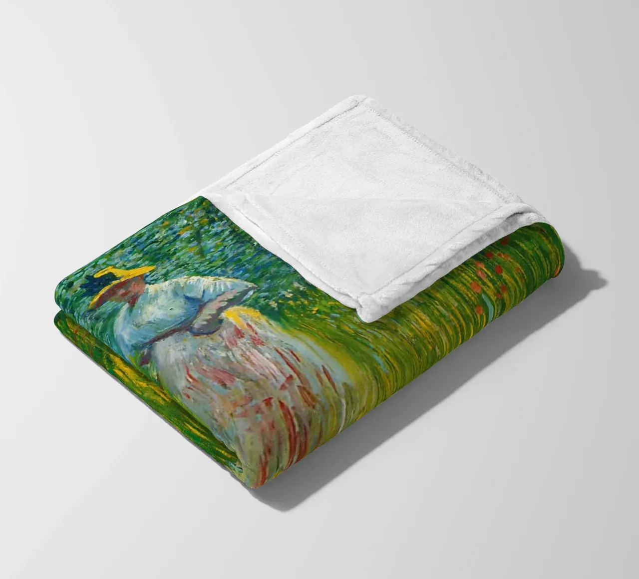 Vincent van Gogh Eine Frau, die in einem Garten spazieren geht Fleecedecke von Timeless Artworks