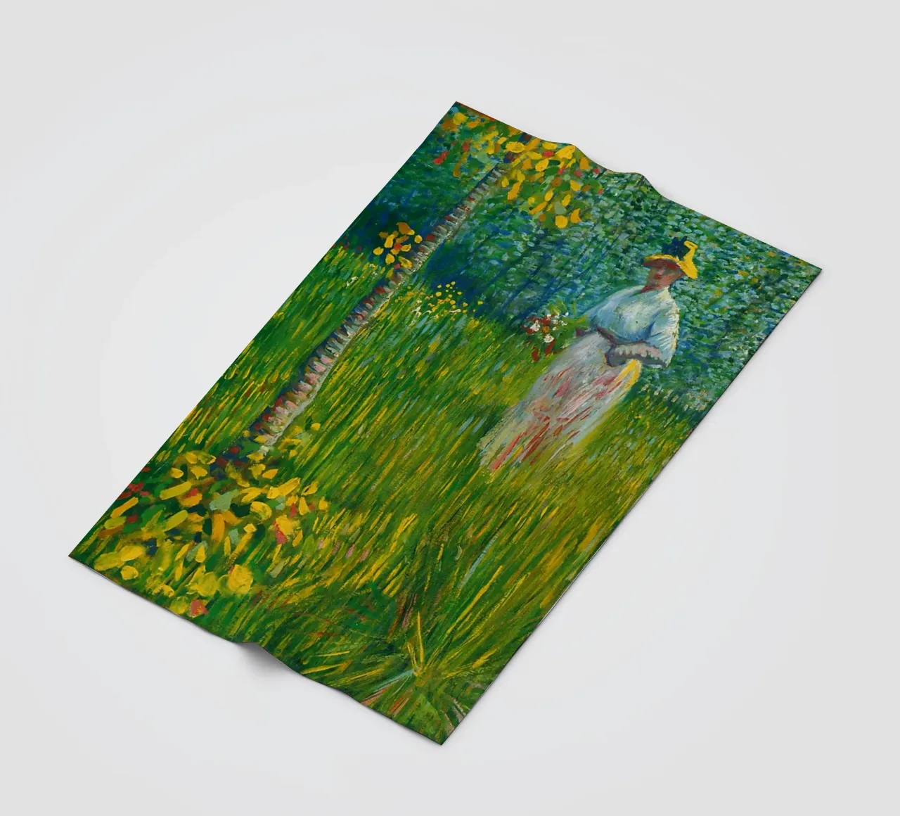 Vincent van Gogh Eine Frau, die in einem Garten spazieren geht Fleecedecke von Timeless Artworks