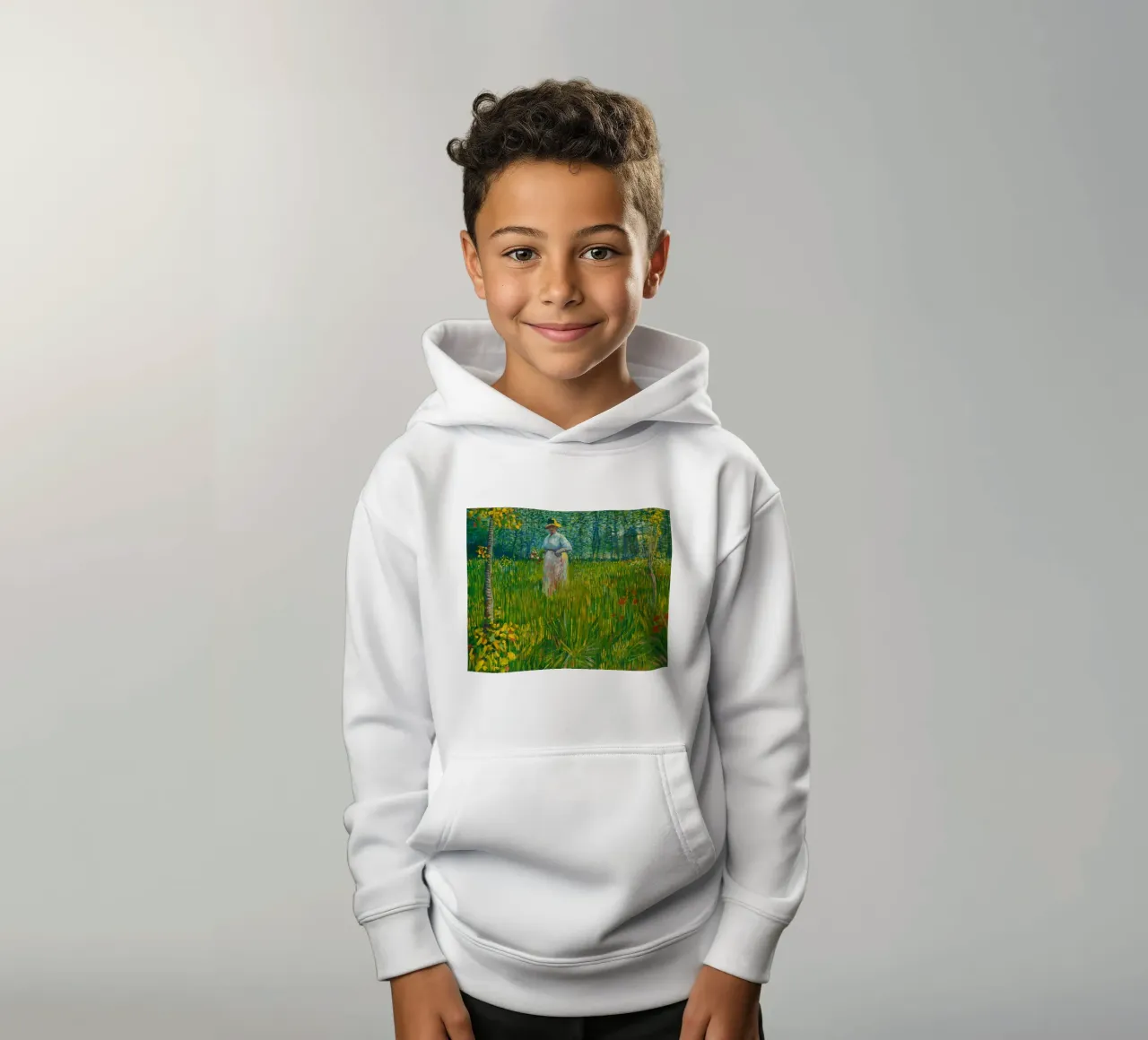 Vincent van Gogh Eine Frau, die in einem Garten spazieren geht Kinder Hoodie von Timeless Artworks