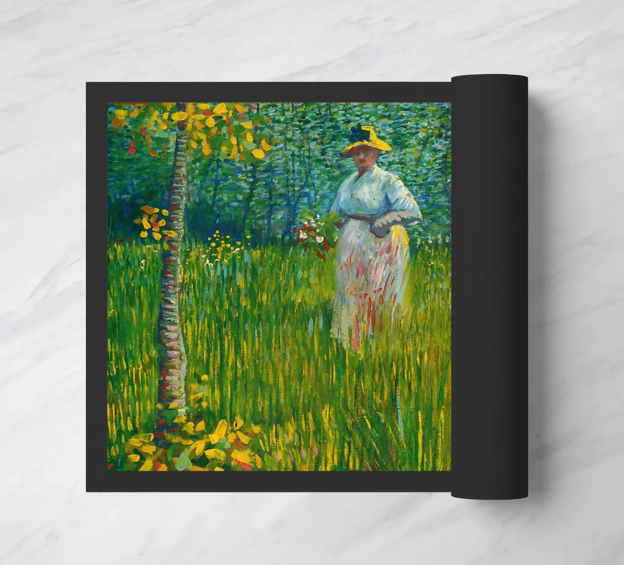 Vincent van Gogh Una donna che cammina in un giardino zerbino da Timeless Artworks