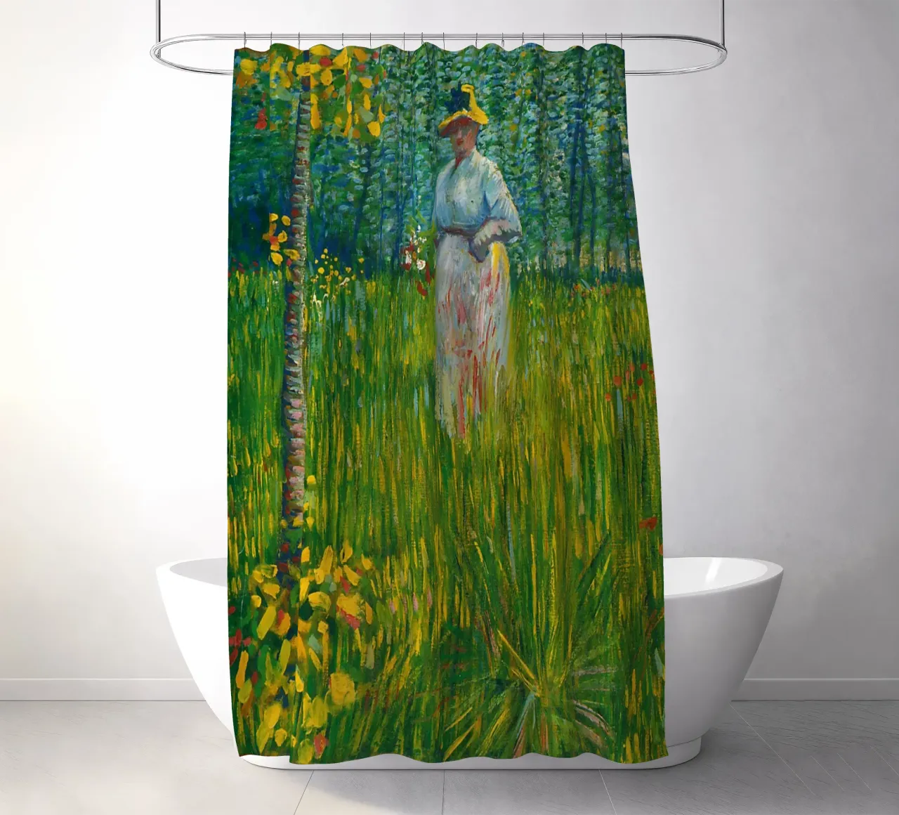 Vincent van Gogh A Woman Walking in a Garden shower curtain by Timeless Artworks
