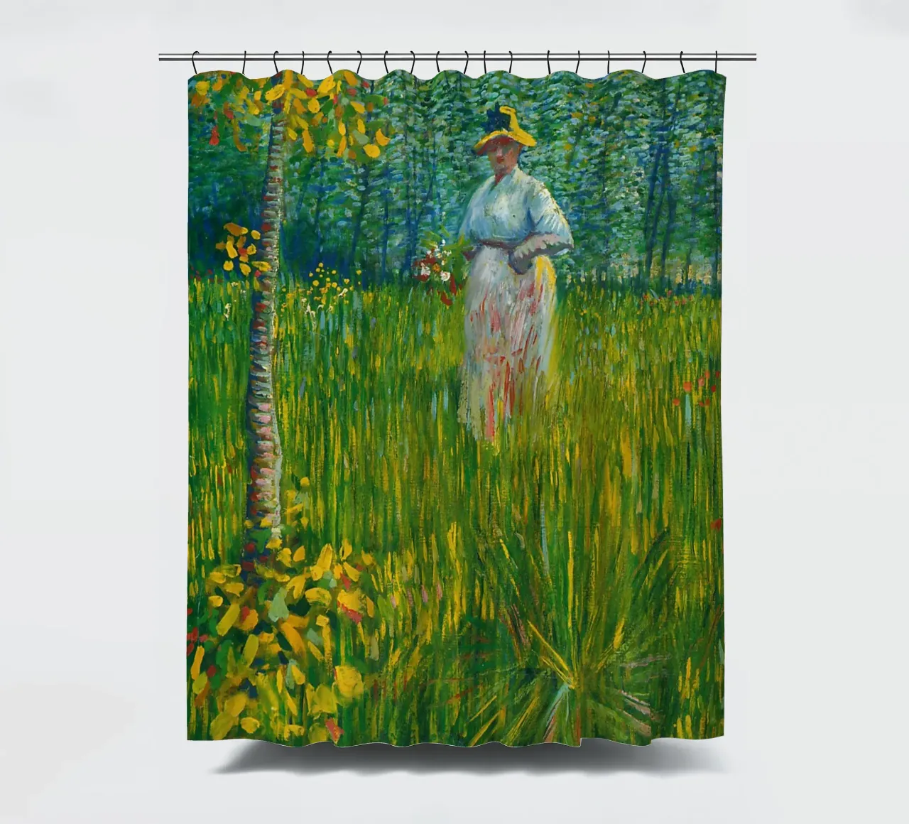 Vincent van Gogh A Woman Walking in a Garden shower curtain by Timeless Artworks