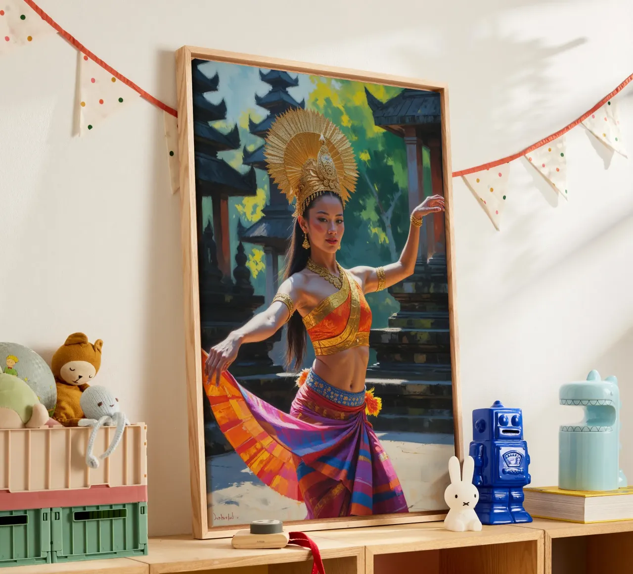 Balinese Dancer in Golden Elegance tela con Cornice a cassetta da AlbertKlee