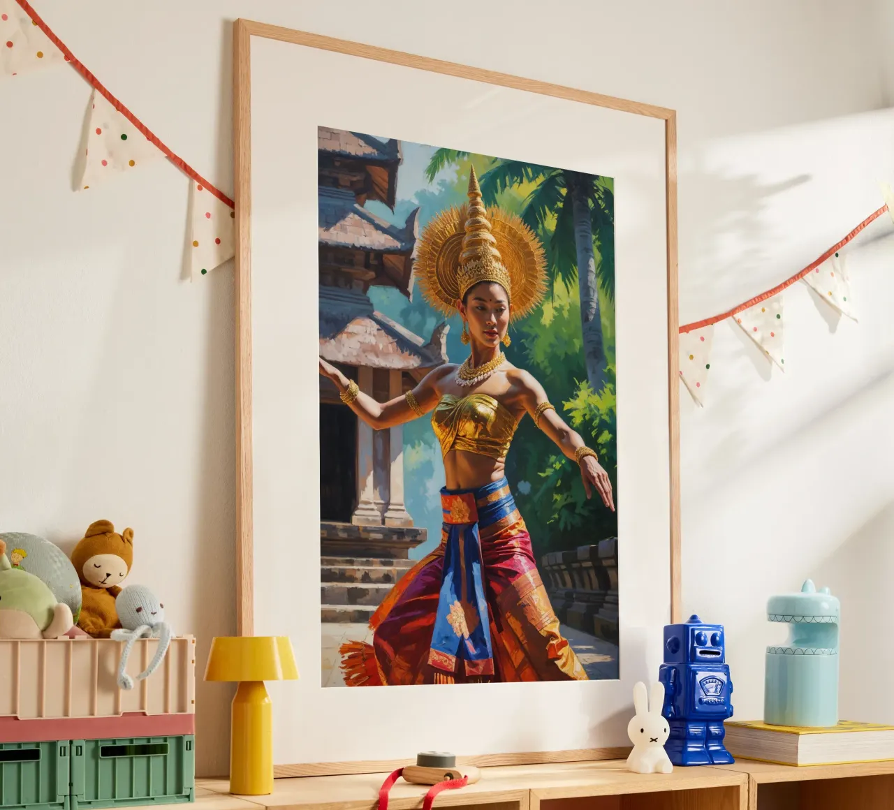 Golden Rhythm of Balinese Dance poster con telaio in legno da AlbertKlee