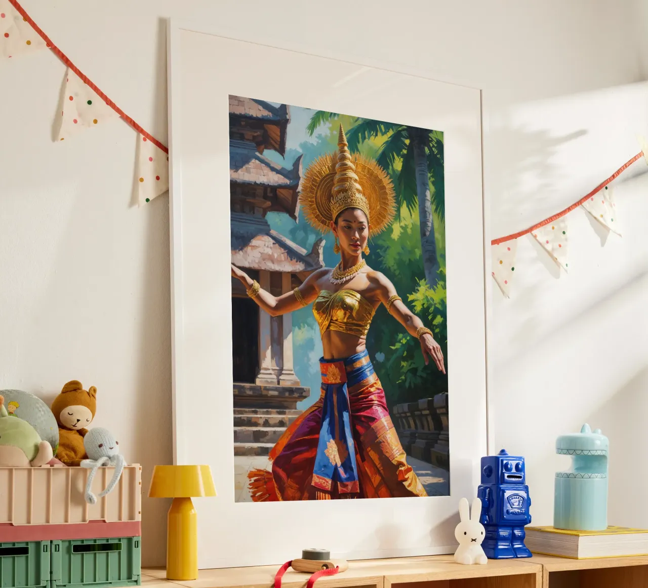 Golden Rhythm of Balinese Dance poster con telaio in legno da AlbertKlee