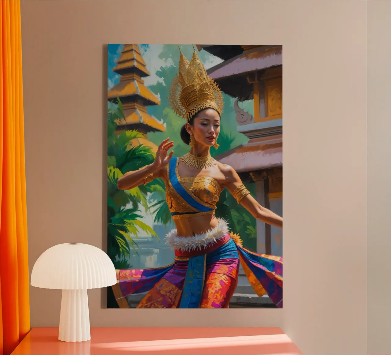 Balinese Dancer in a Temple Courtyard tela con Cornice a cassetta da AlbertKlee