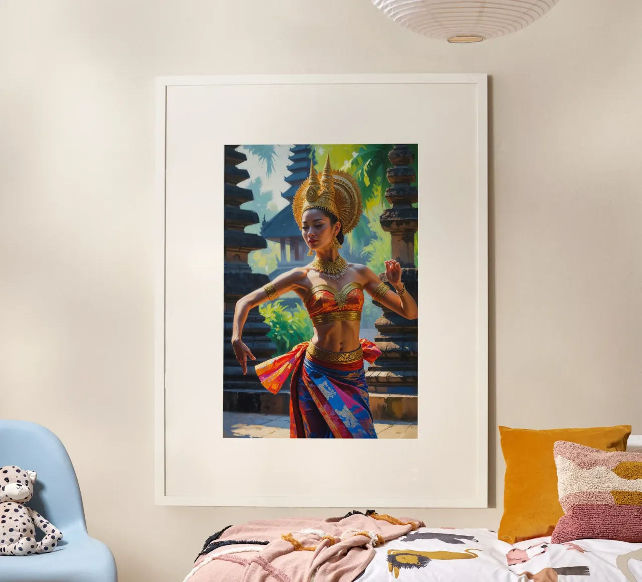 Sacred Balinese Dance Amidst Temples poster con telaio in legno da AlbertKlee