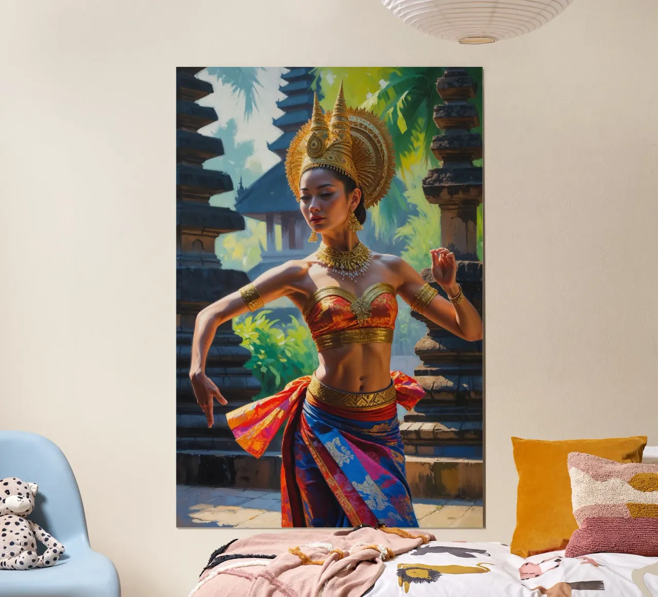 Sacred Balinese Dance Amidst Temples poster con telaio in legno da AlbertKlee