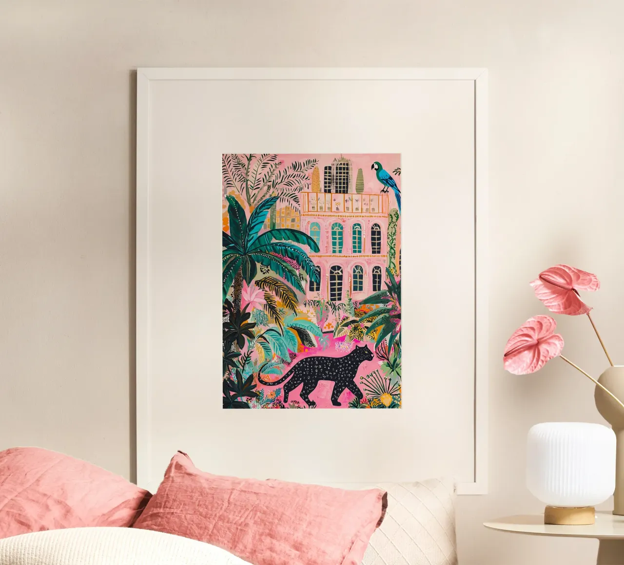 Colourful Black Panther Print, Bold Bright Eclectic Wall Art (Art mural éclectique audacieux et lumineux) poster avec cadre en bois de Boheme