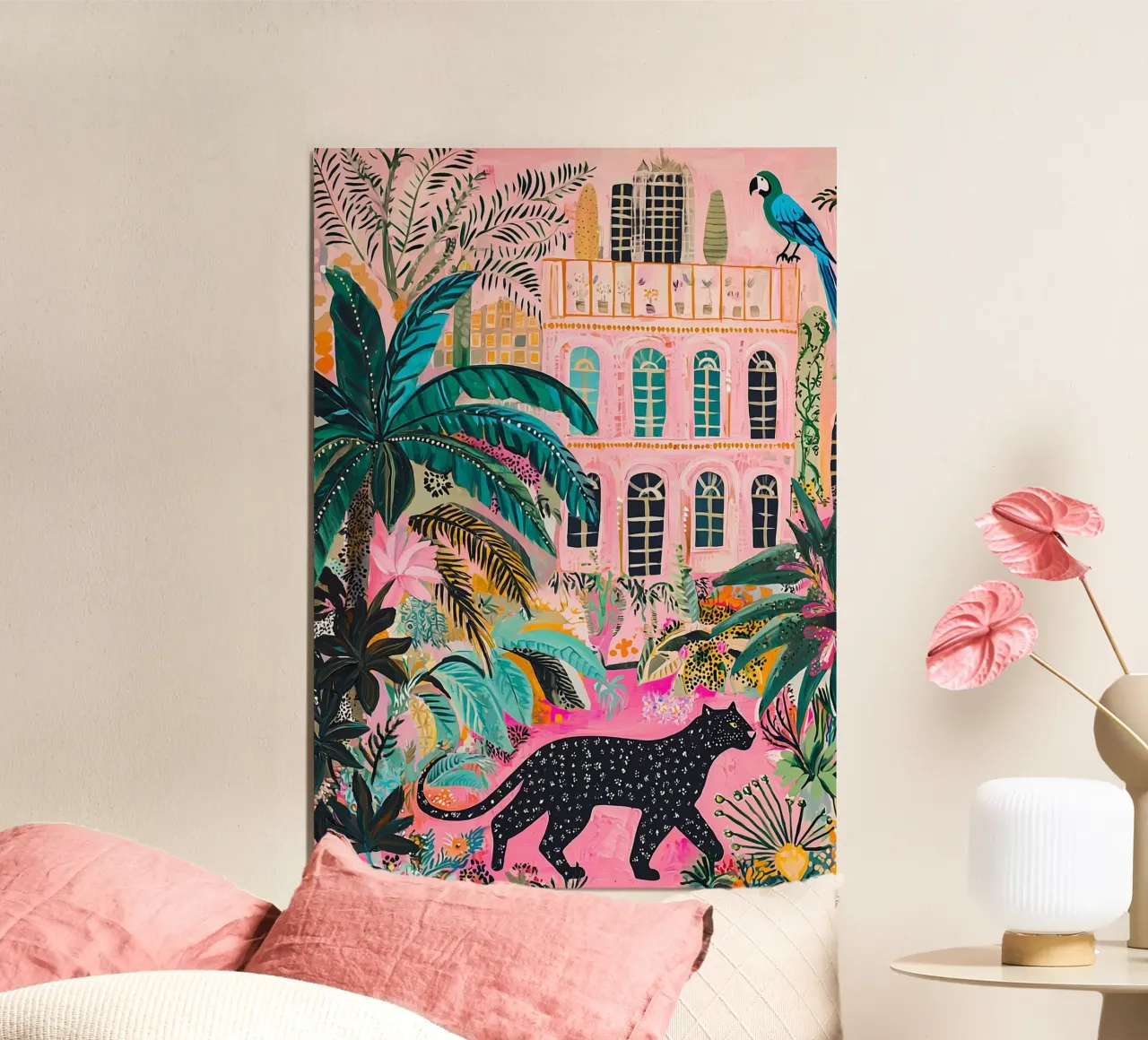 Colourful Black Panther Print, Bold Bright Eclectic Wall Art (Art mural éclectique audacieux et lumineux) poster avec cadre en bois de Boheme