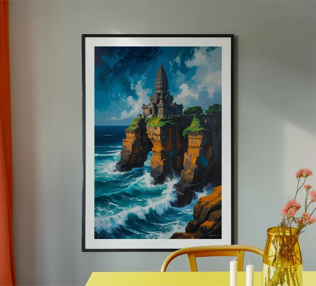 Temple of Uluwatu Amidst Ocean Waves carta hahnemühle da AlbertKlee